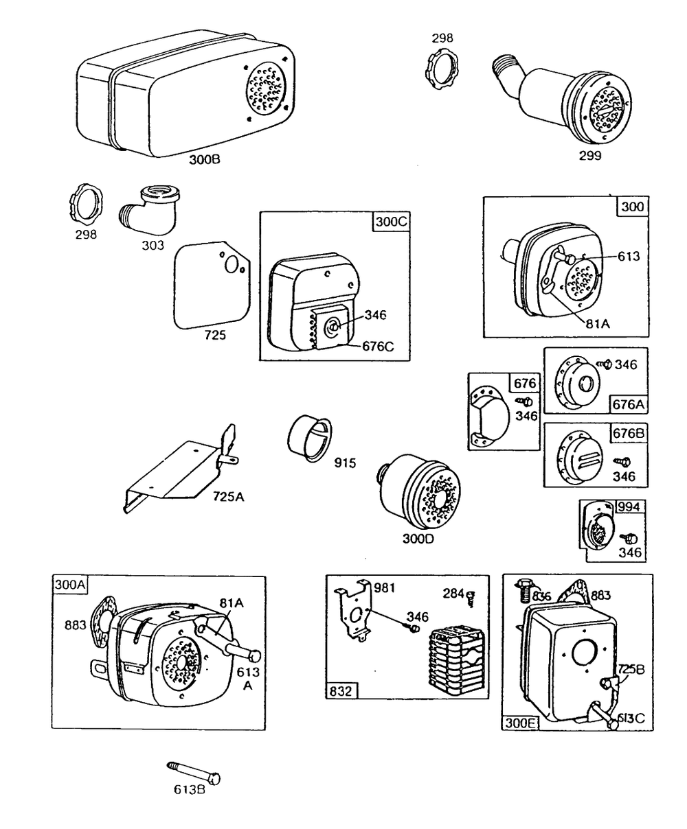 Mufflers And Deflectors Diagram and Parts List for 130202-1820-XX  Briggs and Stratton Engine